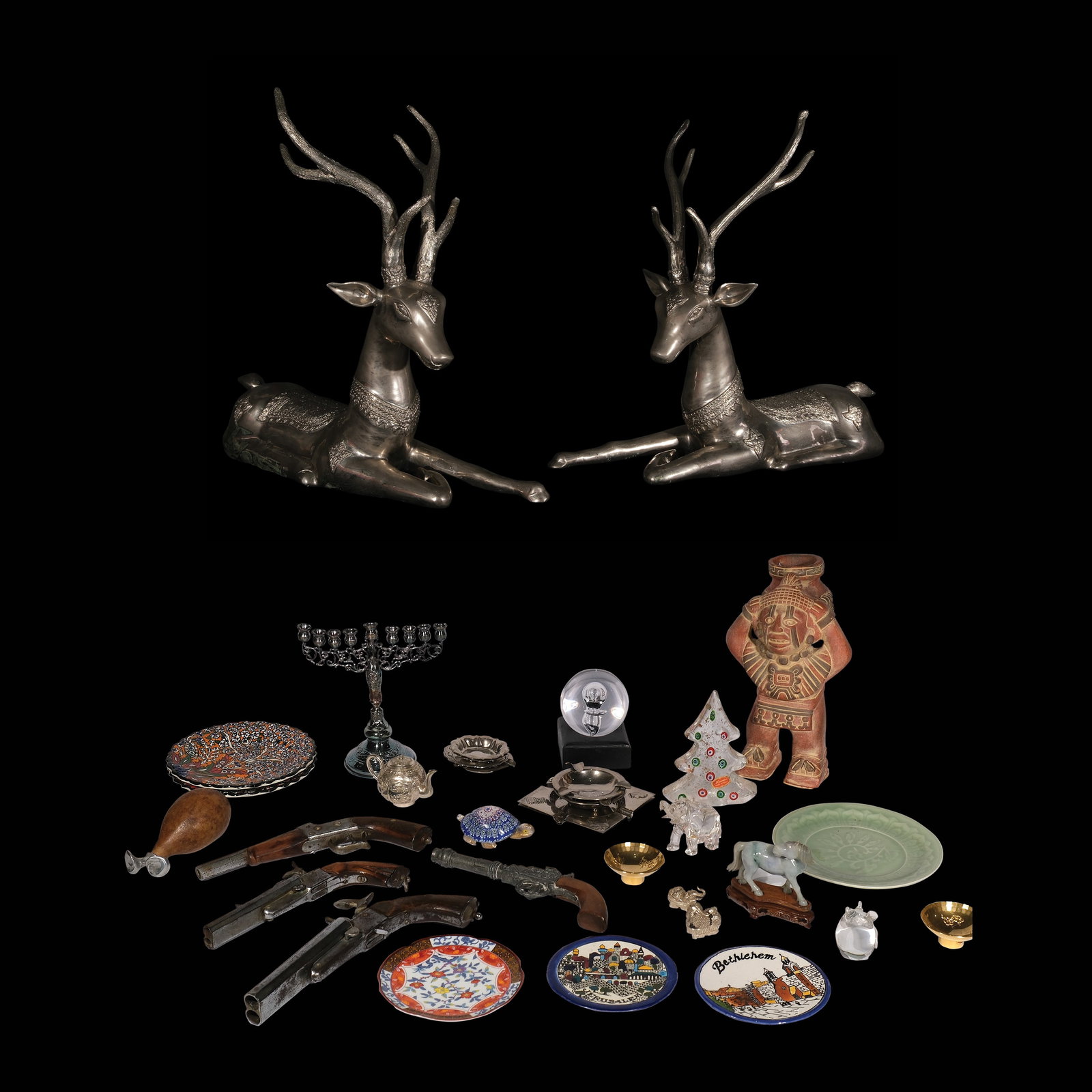 An Assortment of Decors: PROPERTY FROM THE PEÑA - OLONDRIZ COLLECTION smallest: H:1 1/4” (3 cm) L: 1 3/4” (4 cm) W: 3/4” (2 cm) biggest: H: 19” (48 cm) each L: 20 1/2” (52 cm) each W: 5&r
