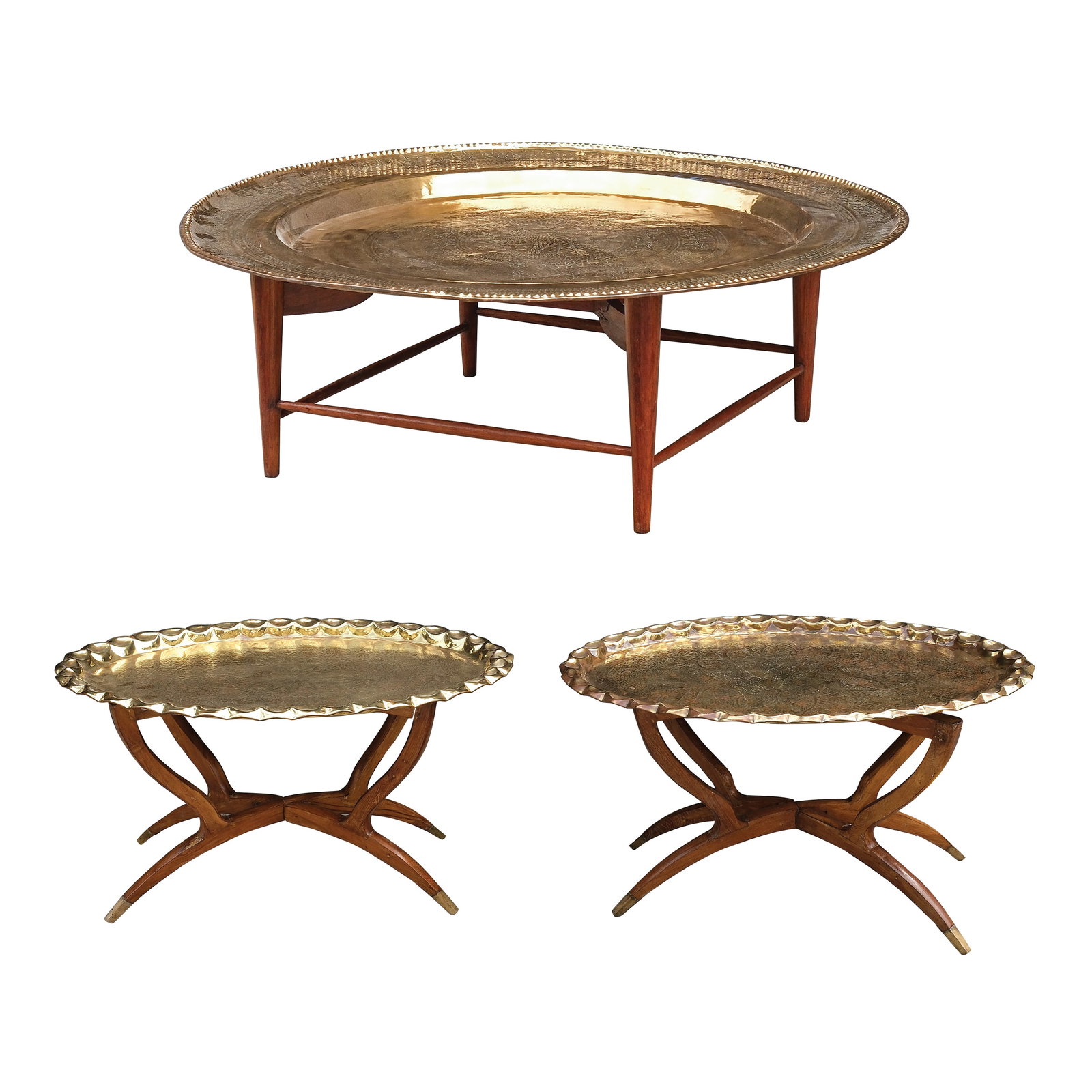 Three Circa 1960?s Tables with Maranao Plate Tops on Wooden Bases (1 of 4)