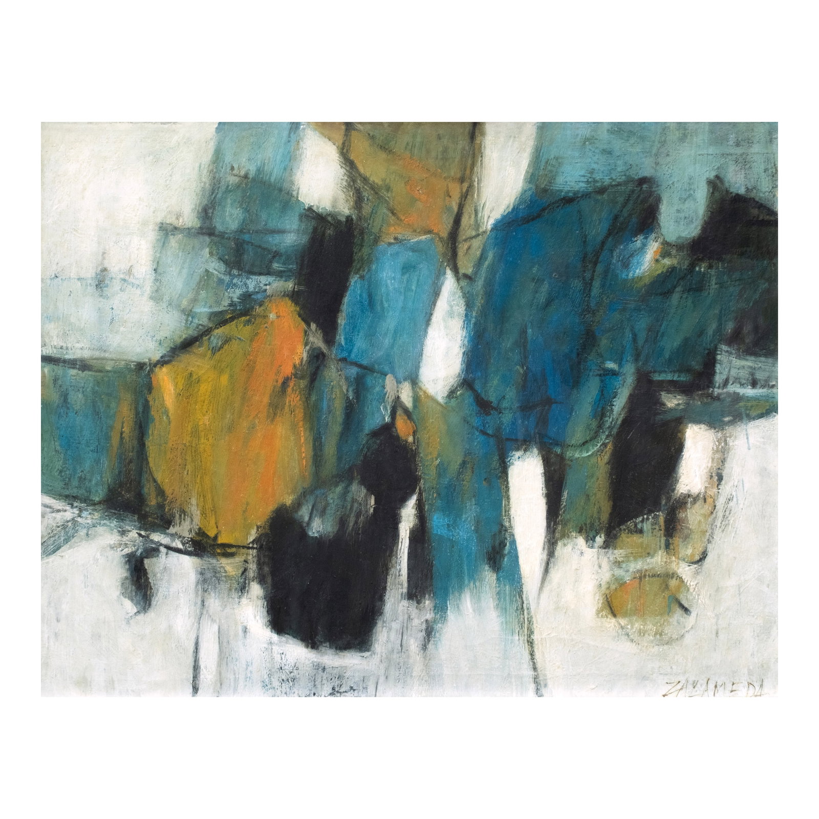 Oscar Zalameda (1930 - 2010): Untitled signed (lower right) ca. 1960 oil on canvas 28" x 36" (71 cm x 91 cm) PROVENANCE Private collection, USA An exemplary masterpiece that showcases his style, Oscar Zalameda transforms recogn