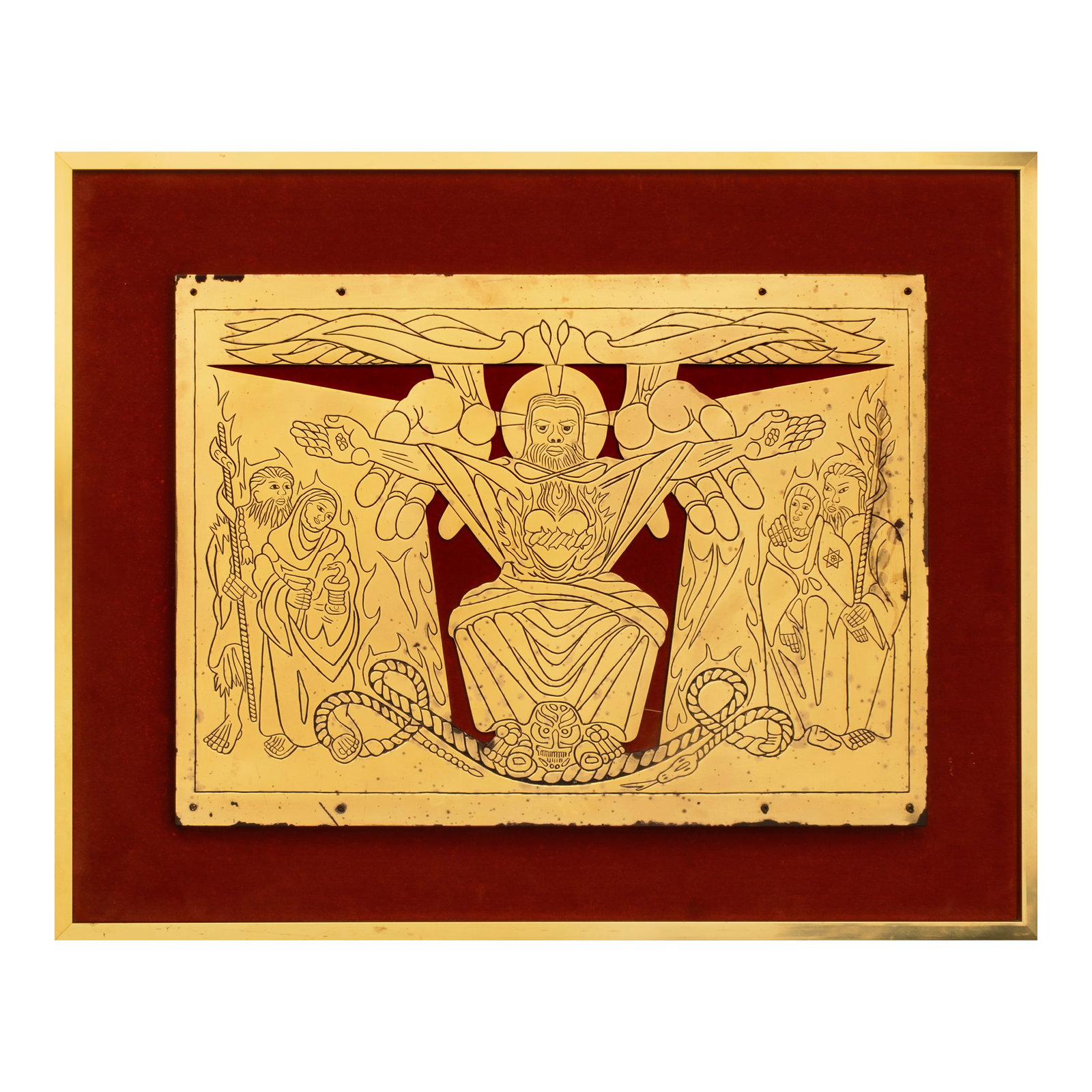Alfonso Ossorio (1916 - 1990): PROPERTY FROM THE OSSORIO FAMILY COLLECTION The Angry Christ ca. 1950s brass plate 18 1/2" x 25 1/2" (47 cm x 65 cm) Amagnificent masterpiece, The Angry Christ, combines Christian iconography, surreal