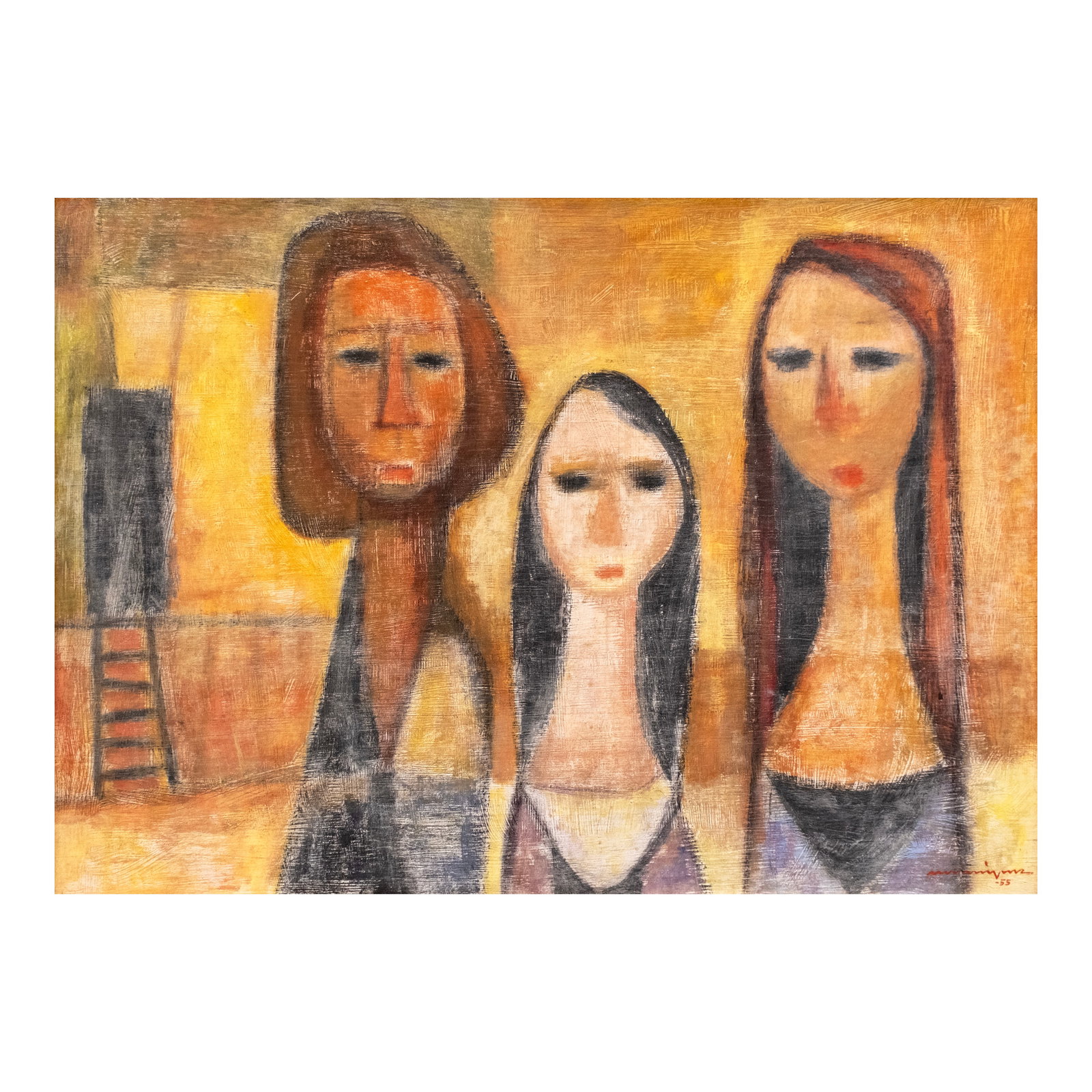 Manuel Rodriguez Sr. (1912 - 2017): Family signed and dated 1955 (lower right) casein on wood 20" x 28 1/2" (51 cm x 72 cm) PROVENANCE Private collection, USA EXHIBITED Art Association of the Philippines at the Northern Motors Showr