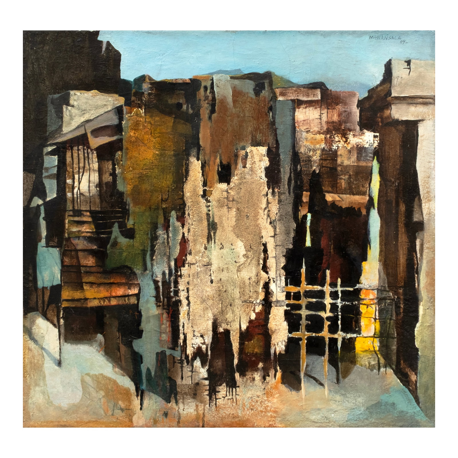 Vicente Manansala (1910 - 1981): PROPERTY FROM THE DON J. ANTONIO ARANETA COLLECTION\ Intramuros signed and dated 1959 (upper right) mixed media on canvas 26 1/4" x 27 1/2" (67 cm x 70 cm) LITERATURE Araneta, Antonio S., ed., 1030 R.