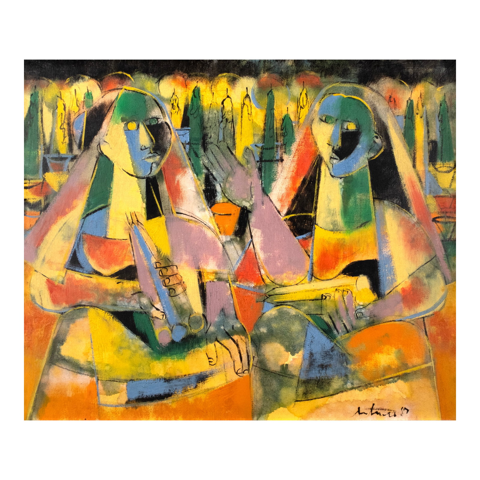 Angelito Antonio (1939 - 2025): Candle Vendor signed and dated 1987 (lower right) oil on canvas 20" x 24" (51 cm x 61 cm) Leon Gallery wishes to thank Mrs. Fatima Antonio-Baquiran for confirming the authenticity of this lot PROVENAN