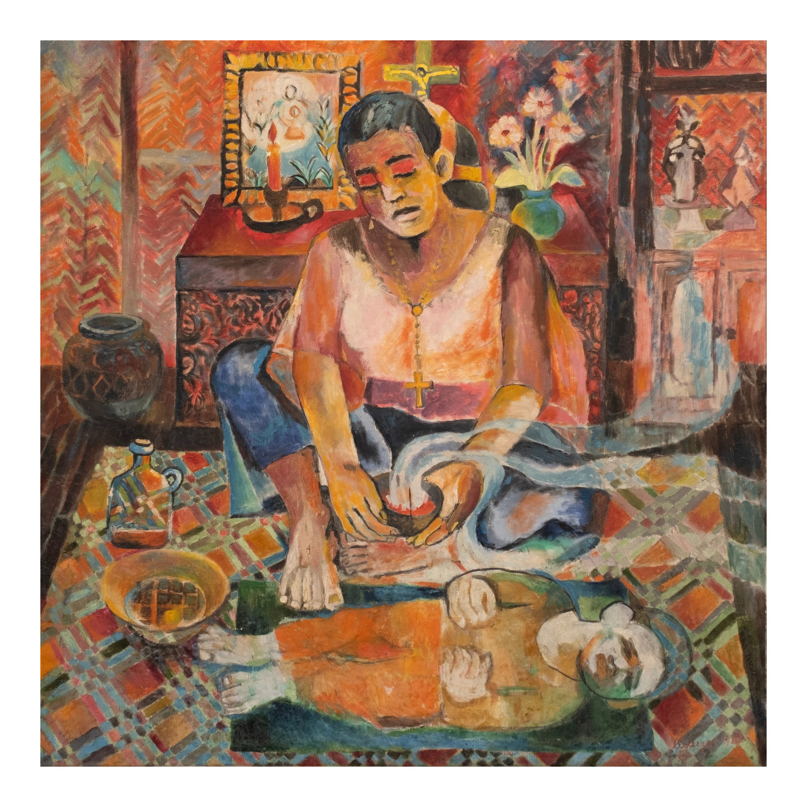 Norma Belleza (b. 1939): Herbolario signed and dated 1974 (lower right) oil on canvas 30" x 30" (76 cm x 76 cm) Leon Gallery wishes to thank Mrs. Fatima Antonio-Baquiran for confirming the authenticity of this lot PROVENANCE