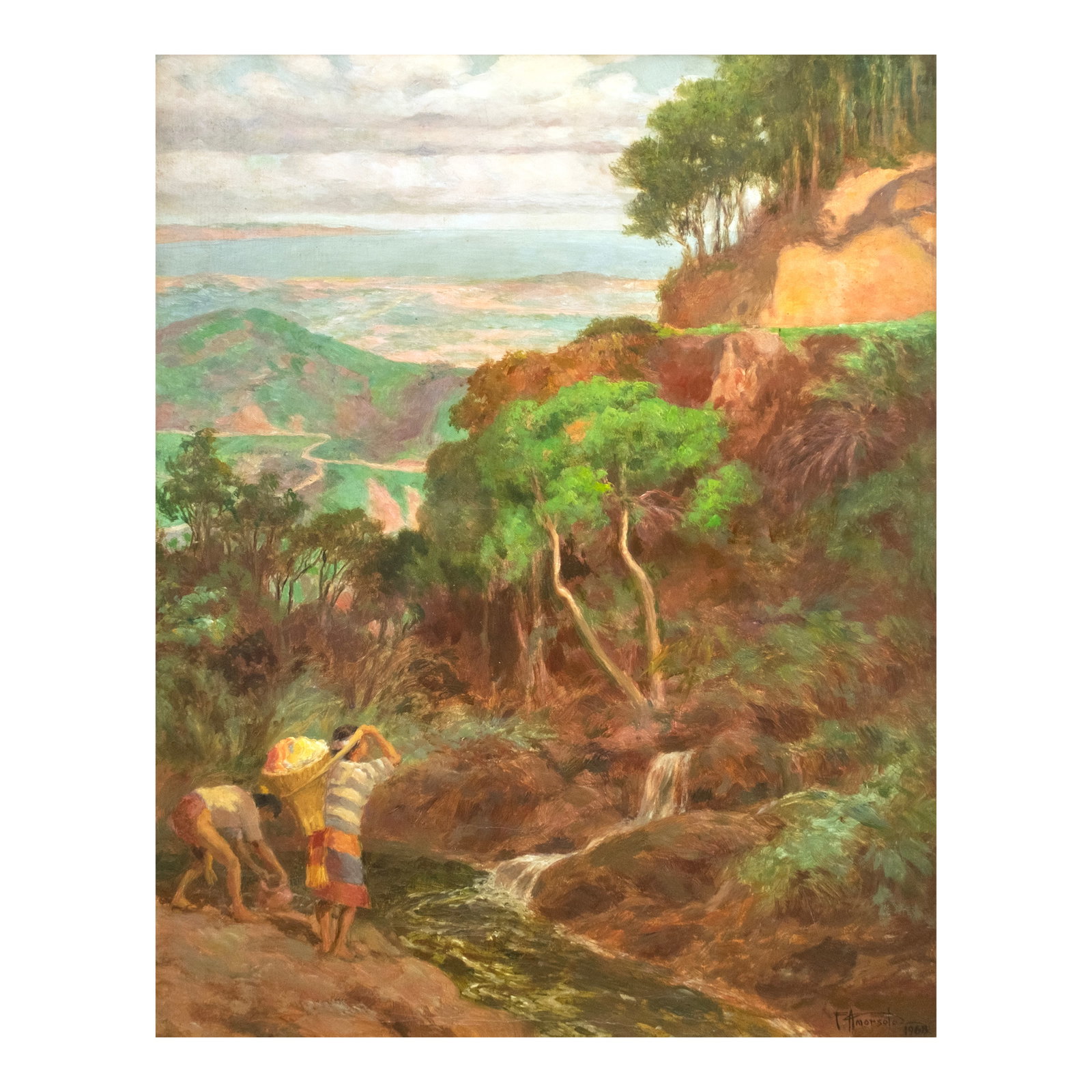 Fernando Amorsolo (1892 - 1972): PROPERTY FROM THE MA. CRISTINA O. ROXAS COLLECTION Baguio Scene signed and dated 1968 (lower right) oil on canvas 29” x 23” (73 cm x 58 cm) A beautiful masterpiece that departs lightly fro