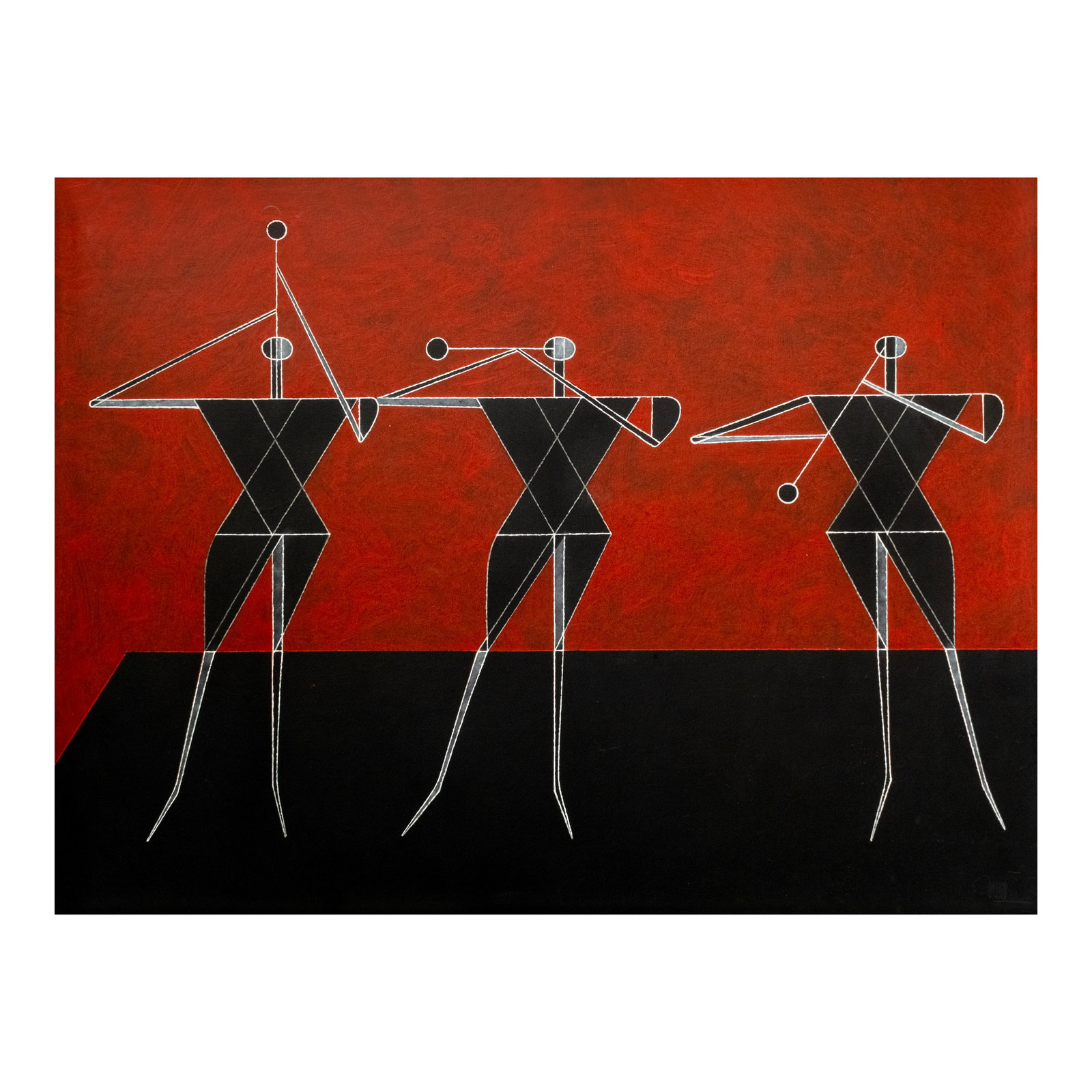 Arturo Luz (1926 - 2021): Three Musicians signed (lower right) dated 2002 acrylic on canvas 36" x 48" (91 cm x 122 cm) Accompanied by a certificate issued by Ms. Luisa Luz-Lansigan confirming the authenticity of this lot P