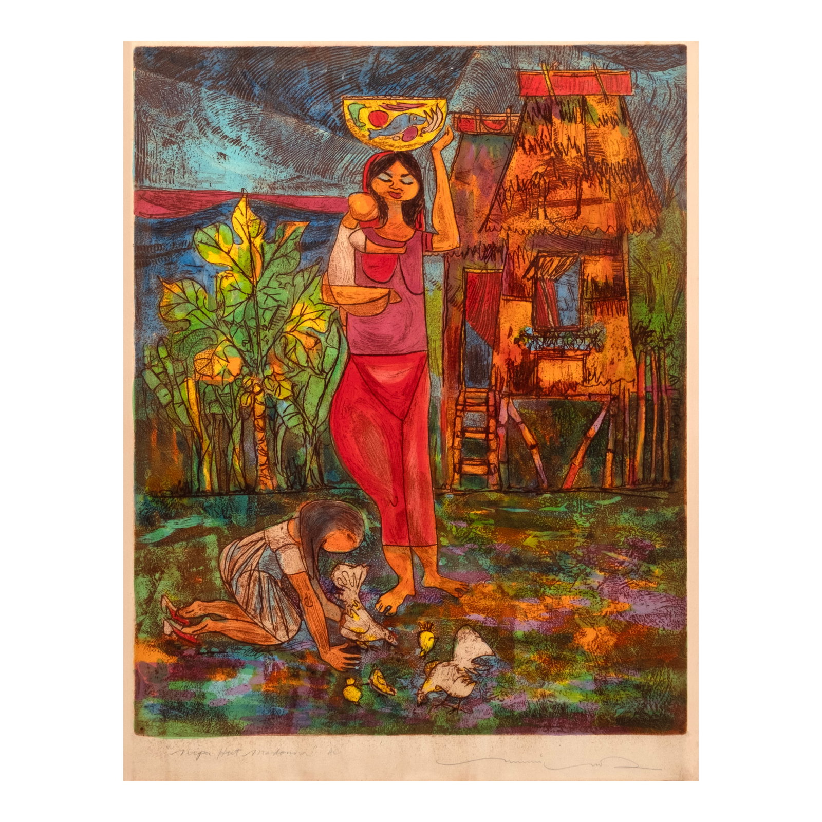 Manuel Rodriguez Sr. (1912 - 2017): FOR THE BENEFIT OF MOVED "Nipa Hut Madonna" signed (lower right) print 27" x 21" (69 cm x 53 cm) *Donated by Paulino and Hetty Que for MovEd A masterpiece that highlights the artistic brilliance
