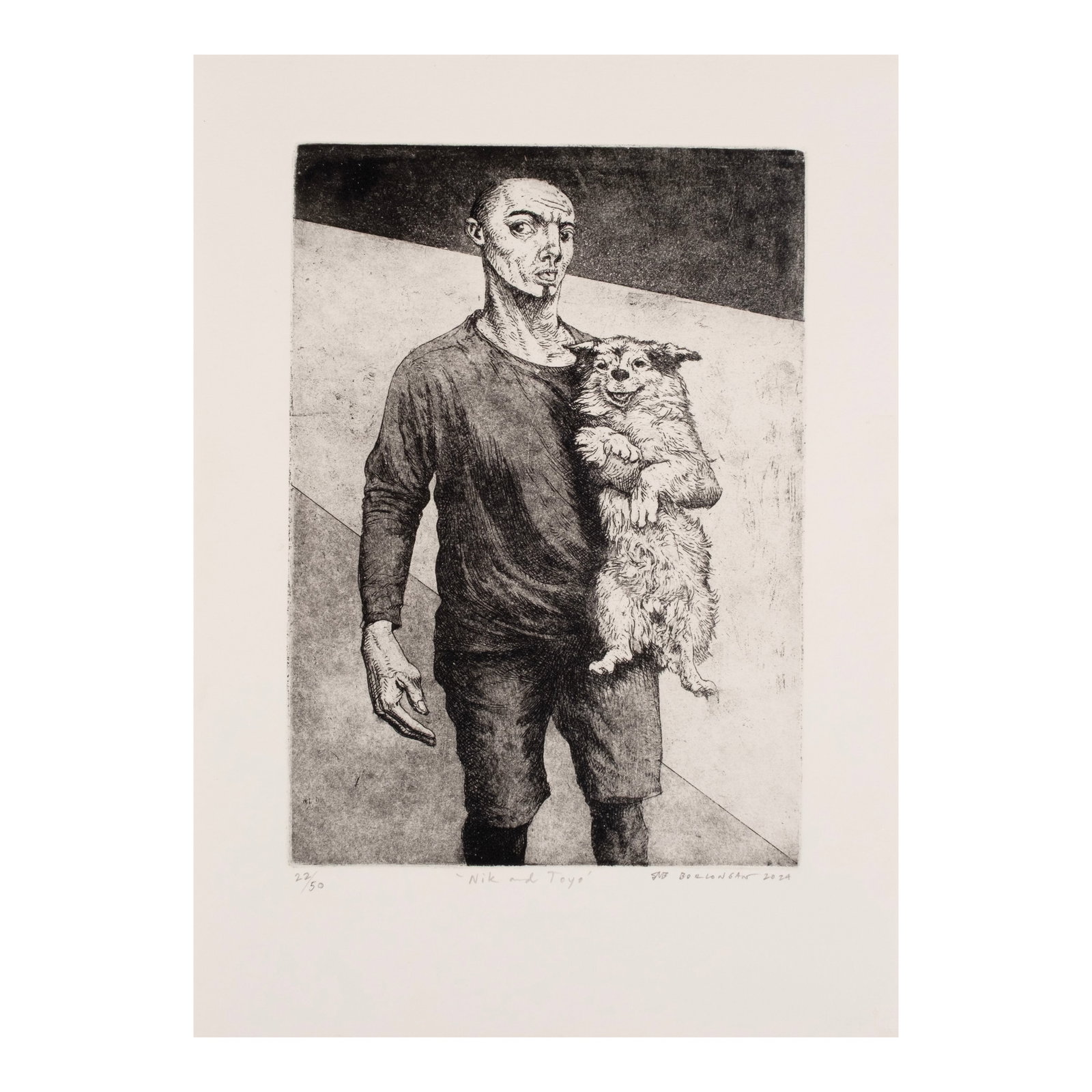 Elmer Borlongan (b. 1967): FOR THE BENEFIT OF MOVED Nik and Toyo hand-signed and dated 2024 (lower right) etching and aquatint 22/50 12 1/4" x 8 1/4" (31 cm x 21 cm) *Donated by the artist for MovEd Elmer Borlongan’s Nik