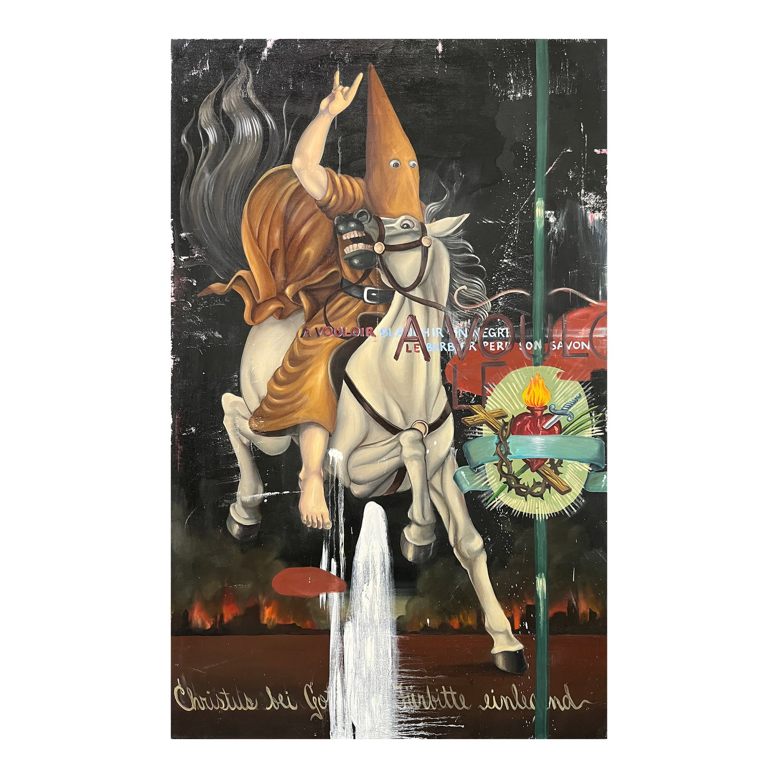 Manuel Ocampo (b. 1965): O Christus, bei Gottvater Fürbitte einlegend dated 1992 oil on canvas 96" x 60" (244 cm x 152 cm) PROVENANCE Anina Nosei Gallery, New York Private Collection, USA EXHIBITED Yerba Bue