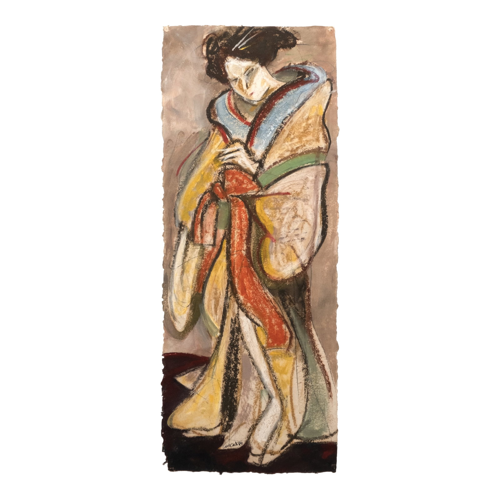 Benedicto Cabrera (b.1942): Geisha signed and dated 1988 (lower left) acrylic and oil pastel on handmade paper 30 3/4" x 12 1/4" (78 cm x 31 cm) PROVENANCE Private collection, Manila LITERATURE Reyes, Cid and Krip Y