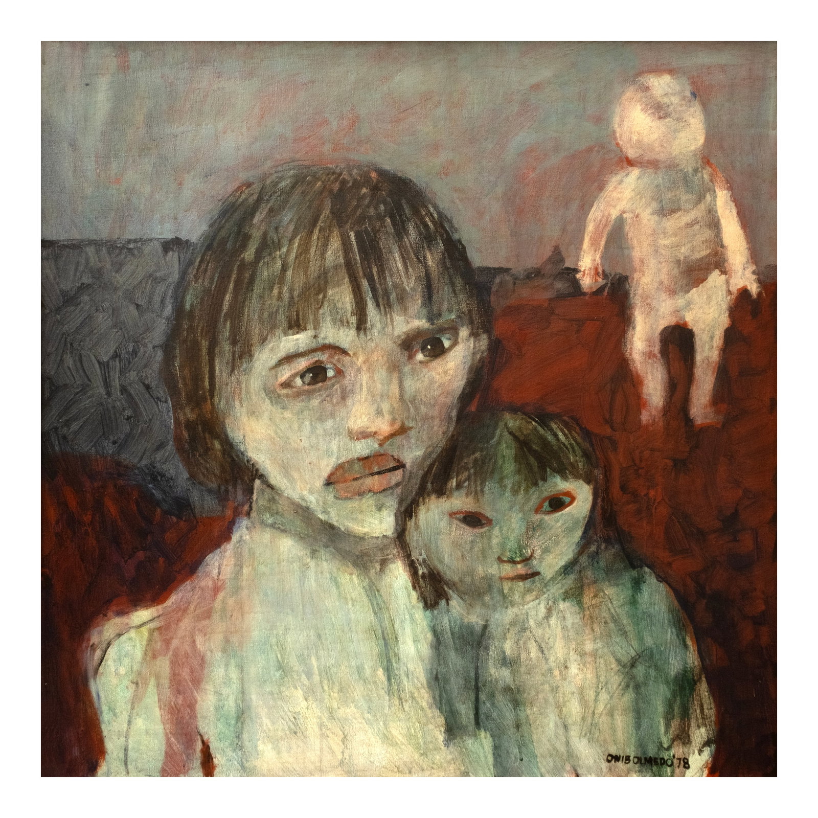 Onib Olmedo (1937 - 1996): Mother and Child signed and dated 1978 (lower right) oil on canvas 30” x 30” (76 cm x 76 cm) Accompanied by a certificate issued by Ms. Gisella Olmedo-Araneta confirming the authenticity o