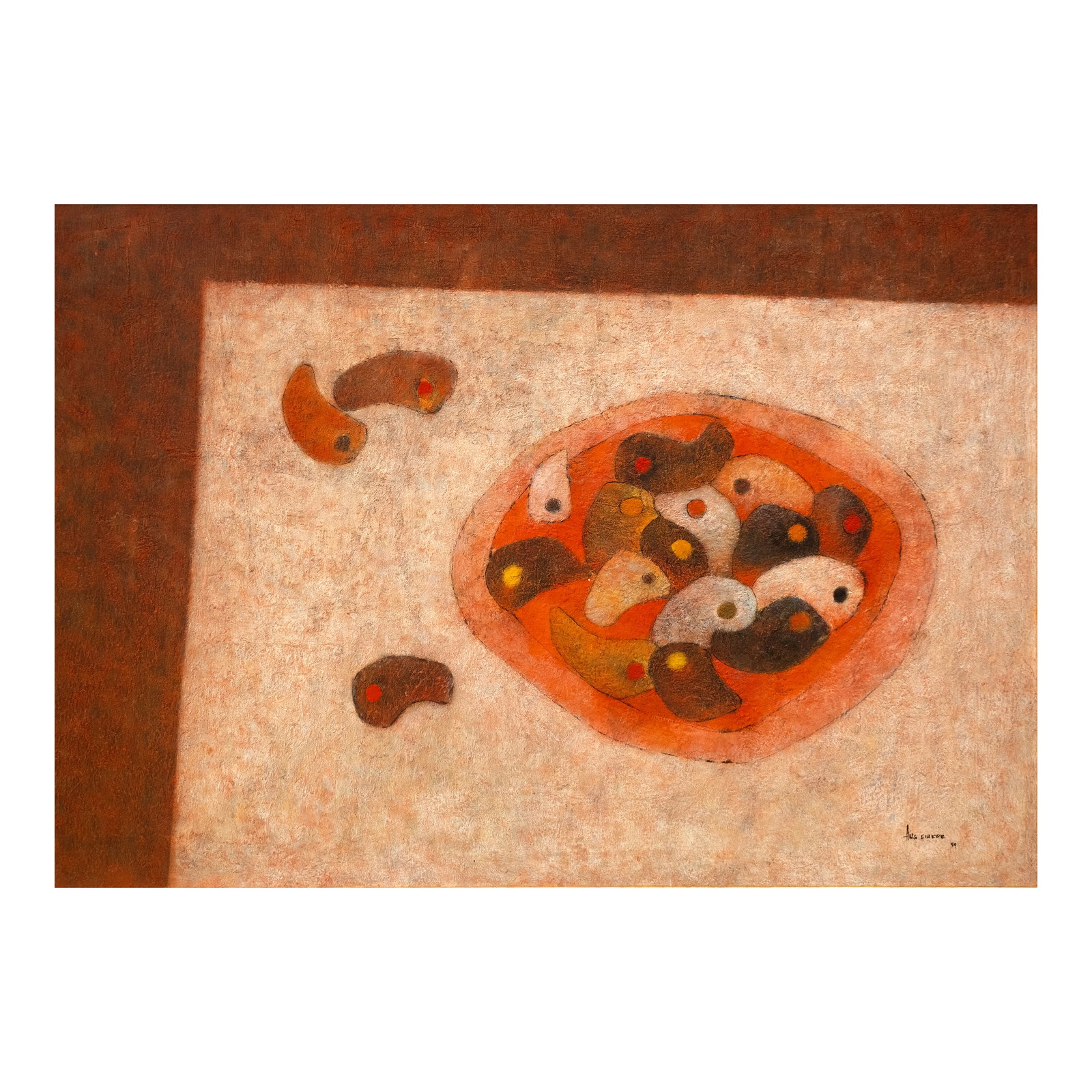 Ang Kiukok (1931 - 2005): Still Life with Mangoes signed and dated 1959 (lower right) oil on board 25” x 36” (64 cm x 92 cm) Accompanied by a certificate issued by Finale Art File confirming the authenticity of thi