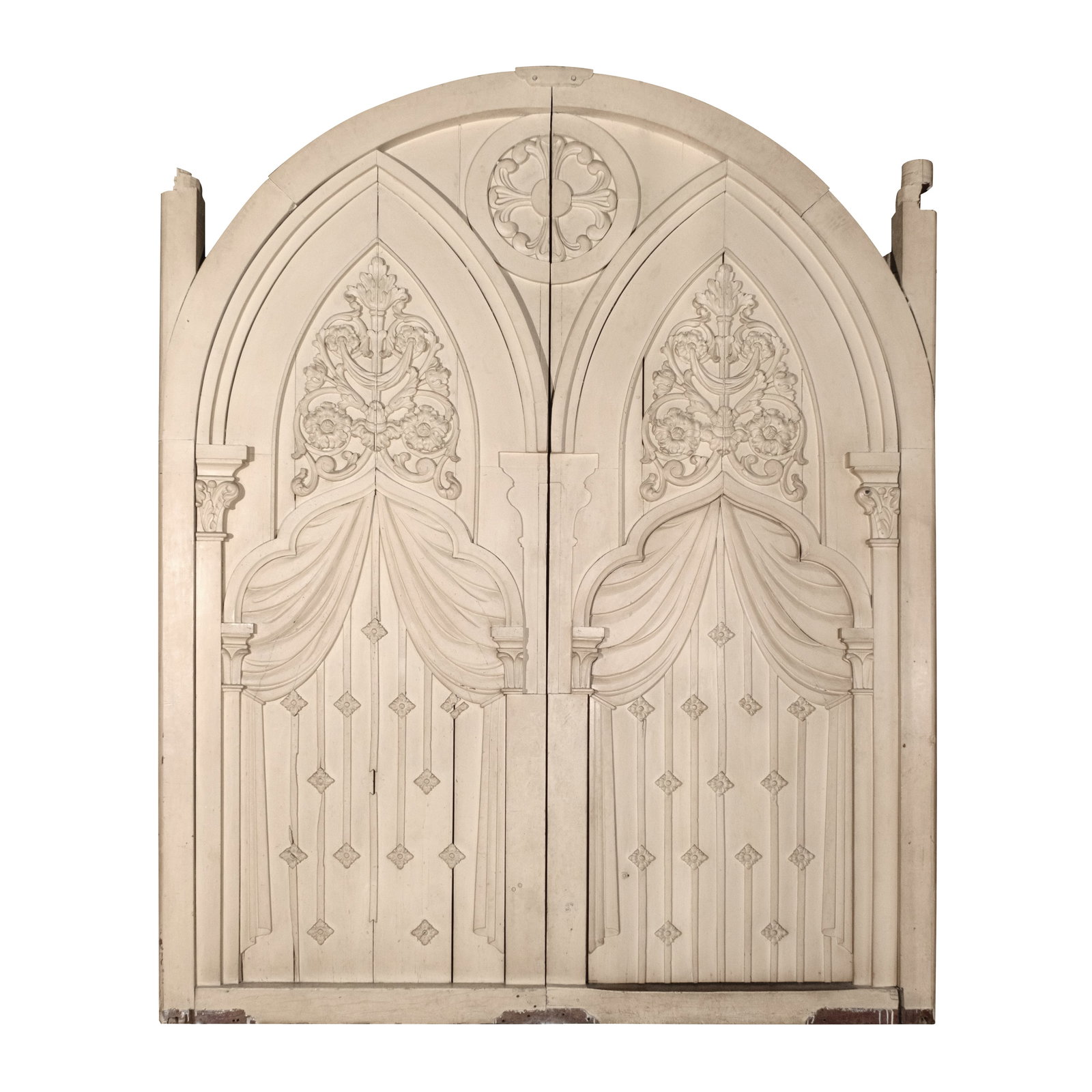 Church Doors: PROPERTY FROM A VERY DISTINGUISHED COLLECTOR 1878 Balayong wood (“Afzelia rhomboidea”) H: 138 1/2" (352 cm) L: 6" (15 cm) W: 109" (247 cm) PROVENANCE Masantol, Pampanga The Roman Ca