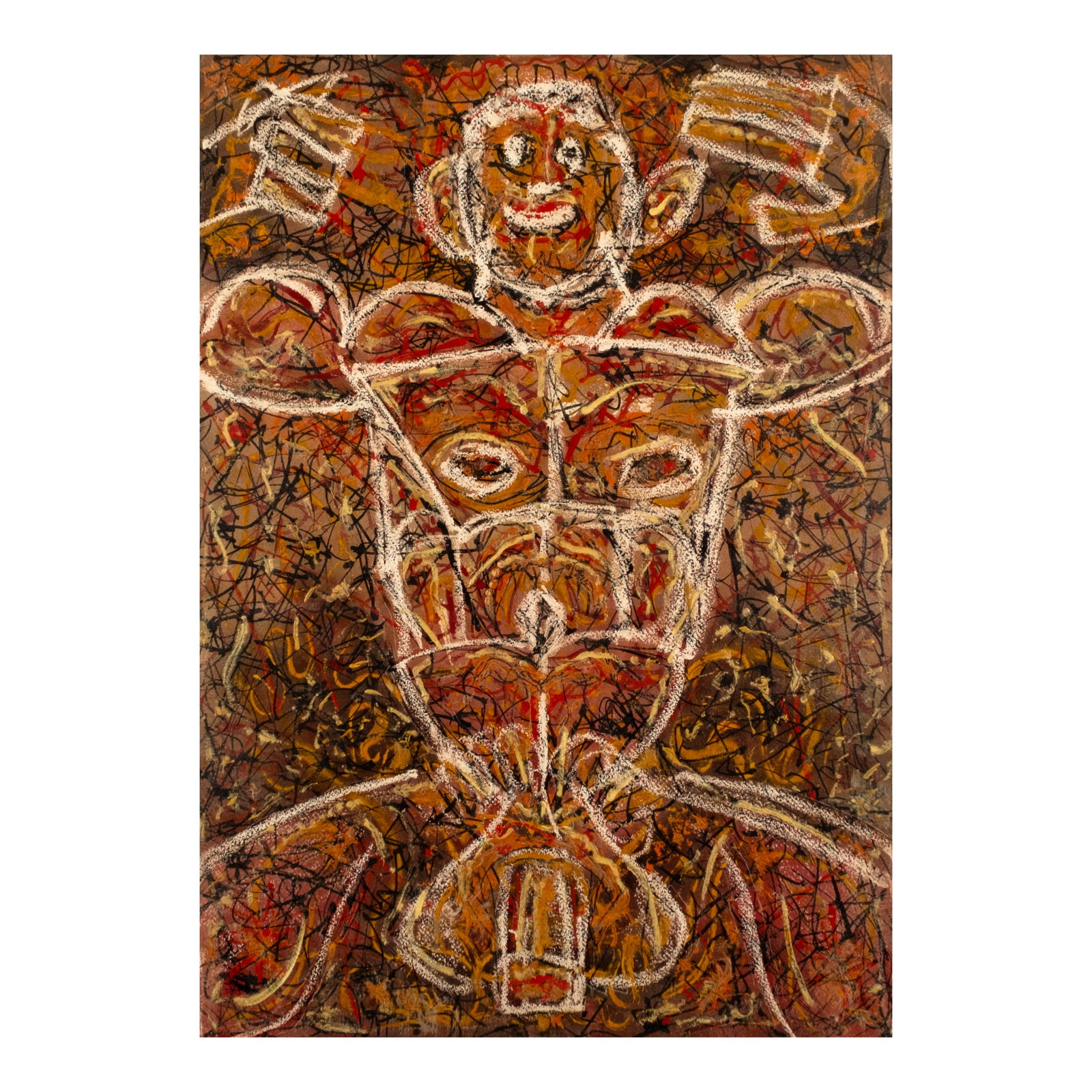 Alfonso Ossorio (1916 - 1990): Seated Male (Face in Torso) signed, titled, and dated 1950 (verso) wax, watercolor, gouache, and ink 26" x 19 1/2" (66 cm x 50 cm) PROVENANCE Artist's collection Acquired directly by the present owner