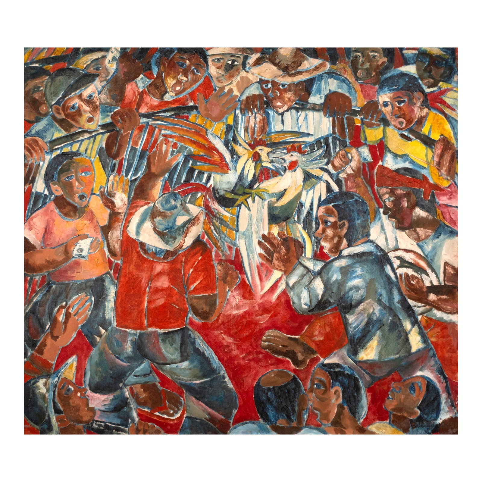 Norma Belleza (b. 1939): Sabong signed and dated 1985 (lower right) oil on canvas 36" x 40" (91 cm x 102 cm) Leon Gallery wishes to thank Mrs. Fatima Antonio-Baquiran for confirming the authenticity of this lot PROVEN