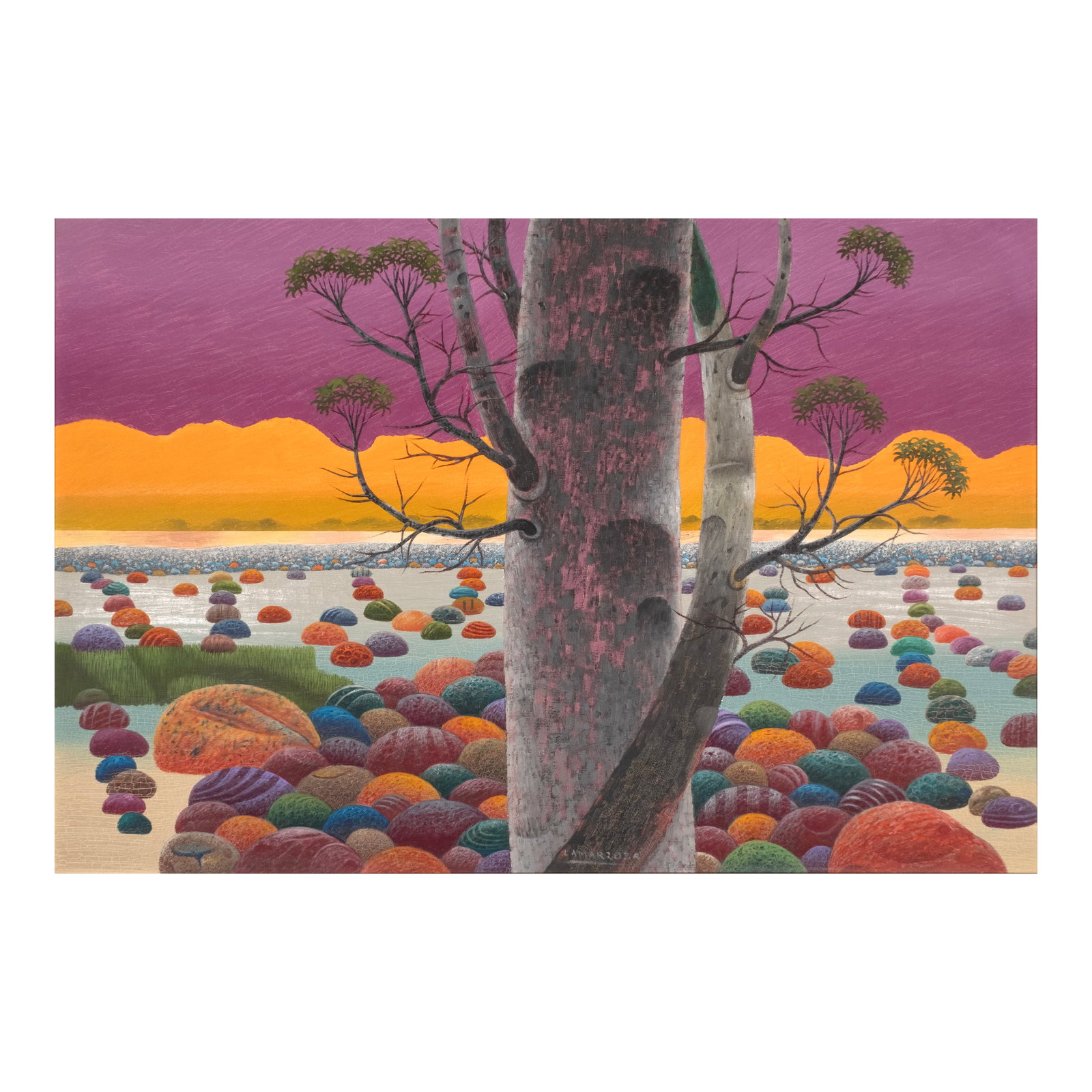 Prudencio Lamarroza (b. 1946): Purple Fancy signed (bottom) dated 1996 oil on canvas 24" x 36" (61 cm x 91 cm) Accompanied by a certificate signed by the artist confirming the authenticity of this lot PROVENANCE P
