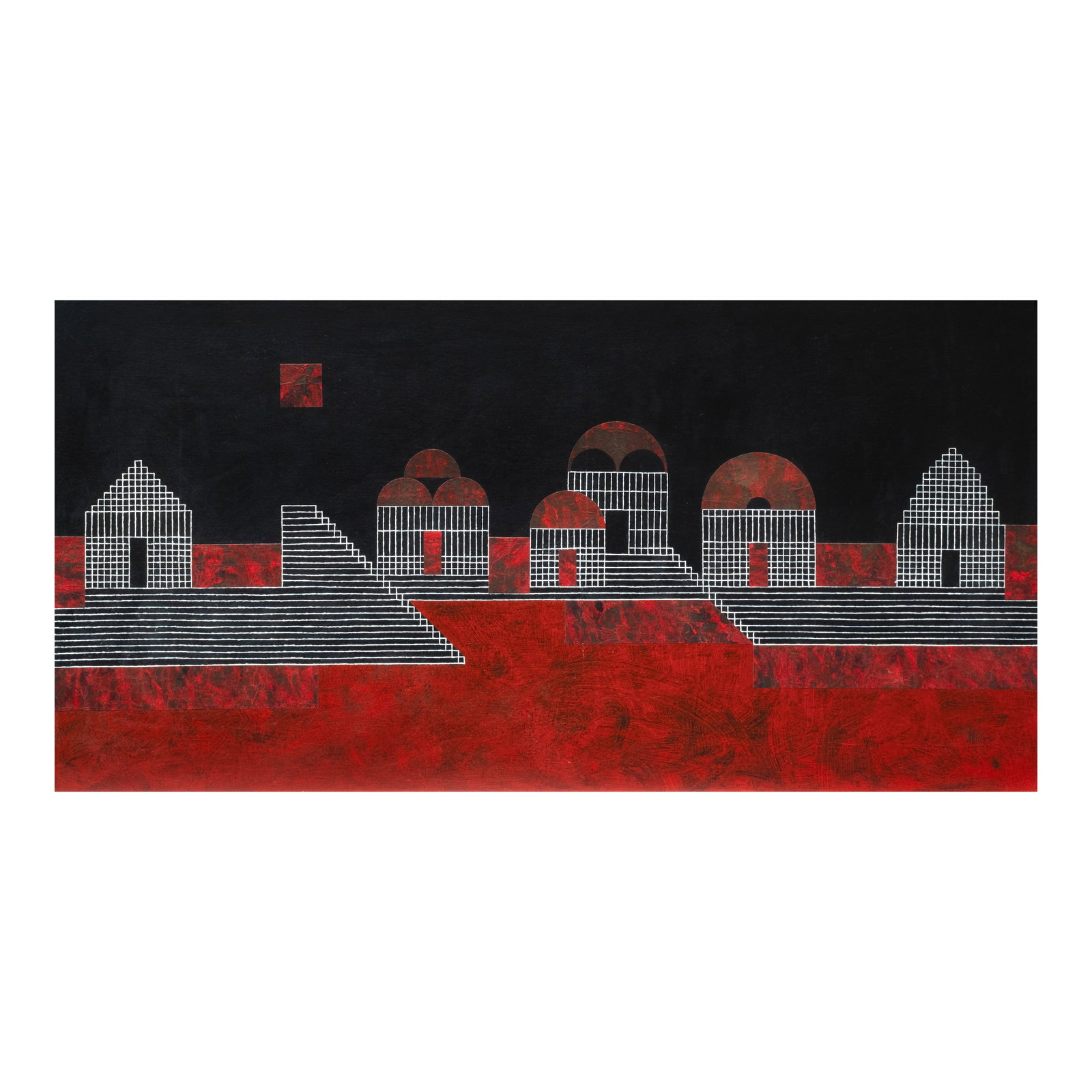 Arturo Luz (1926 - 2021): Cities of the Past signed (lower right) dated 1999 acrylic on canvas 24" x 48" (61 cm x 122 cm) Accompanied by a certificate issued by Ms. Luisa Luz-Lansigan confirming the authenticity of this lot