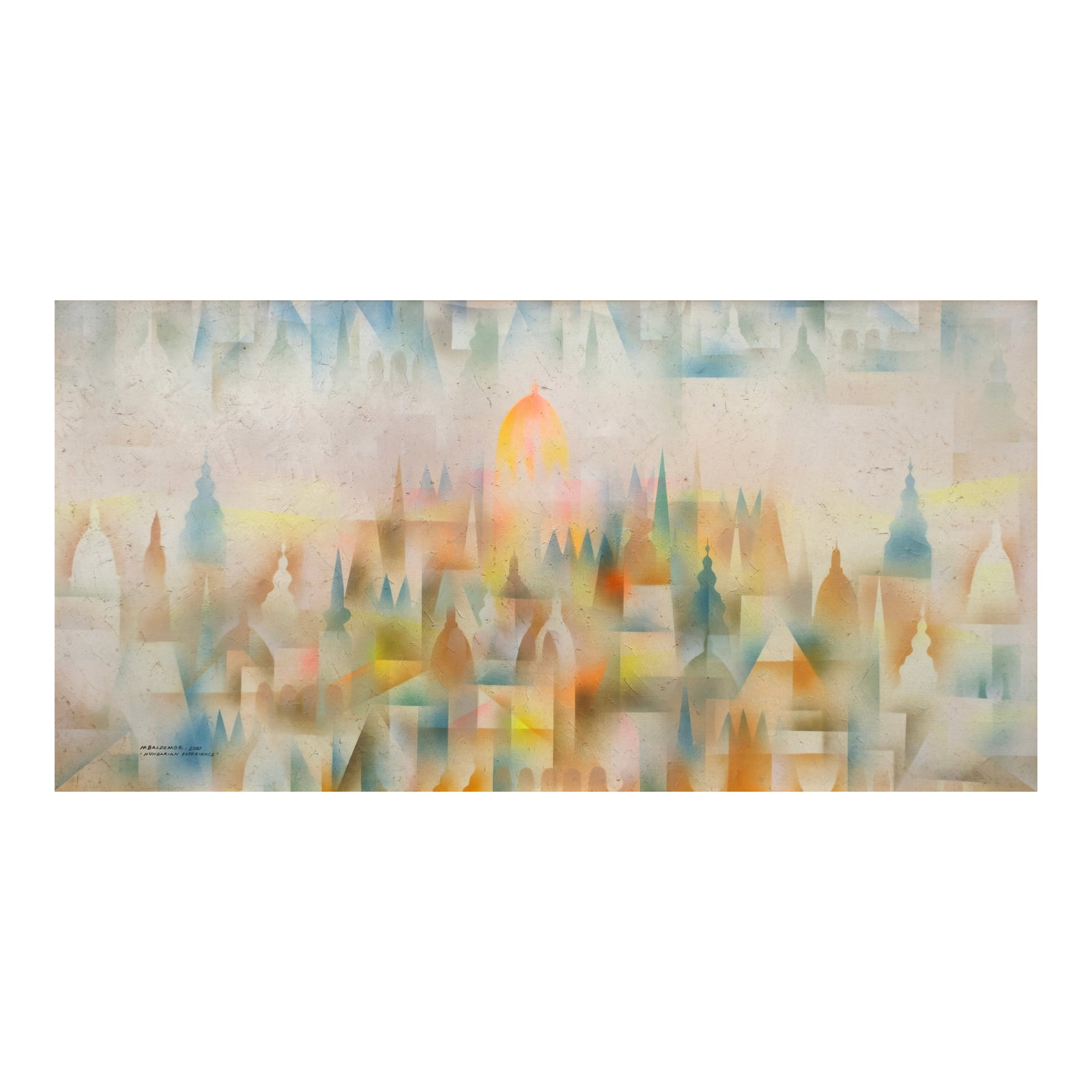Manuel Baldemor (b. 1947): Hungarian Experience signed, titled and dated 2001 (lower left) acrylic on canvas 24” x 48” (61 cm x 122 cm) Hailing from Paete, Laguna, Manuel Baldemor encapsulates the vibrancy of Filipi