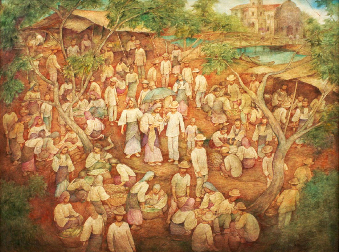 Tony Mahilum (1948): Binyagan signed and dated 1992 (lower left) oil on canvas 36” x 48” (91 cm x 122 cm) Duldulao, Manuel D, Twentieth Century Filipino Artists, Vol. 3, Legacy Publishers, Quezon City, 1993, p.276
