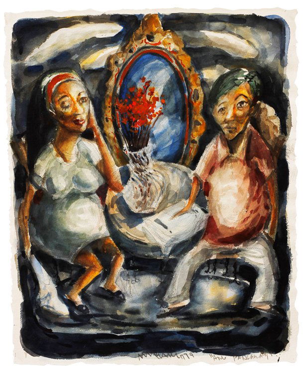 Joy Mallari (b.1966): Ang Panganay signed and dated 1994 (lower right) watercolor on arches paper 22” x 17” (56 cm x 43 cm) Contemporary Filipino painter and visual artist Joy Mallari is known for a visual style simila