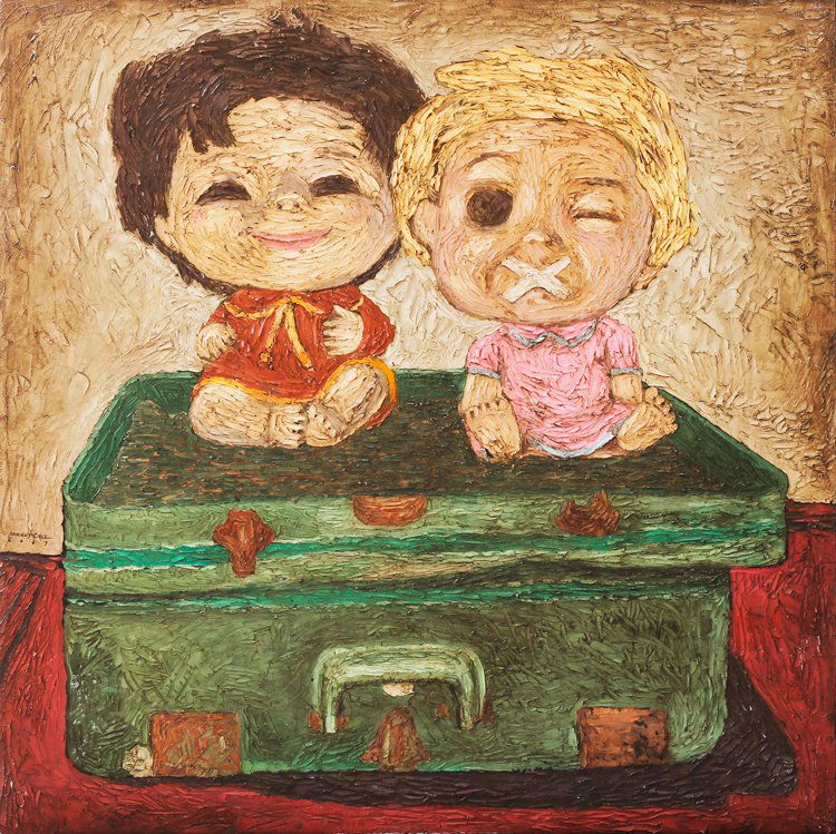 Marina Cruz (b.1982): Two of us signed and dated 2007 (lower left) oil on canvas 36” x 36” (91 cm x 91 cm) Provenance: Larasati Auctions, Anonymous sale, Singapore, 11 April 2008, Lot 150 The gazes in old photographs a
