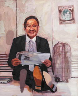 Winner Jumalon (b.1983): Return to Sender signed and dated 2012 (upper left) oil on canvas 60” x 48” (152 cm x 122 cm) Exhibited: Ayala Museum, “One in Mind,” Makati City, 2012 Winner Jumalon’s works in oil and enca