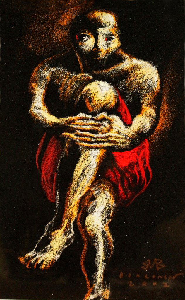 Elmer Borlongan (b.1967): Untitled signed and dated 2002 (lower right) pastel on felt paper 19” x 12” (48 cm x 30 cm) Highly revered artist Elmer Borlongan has been known for his powerful themes, and quirky, yet piercing u