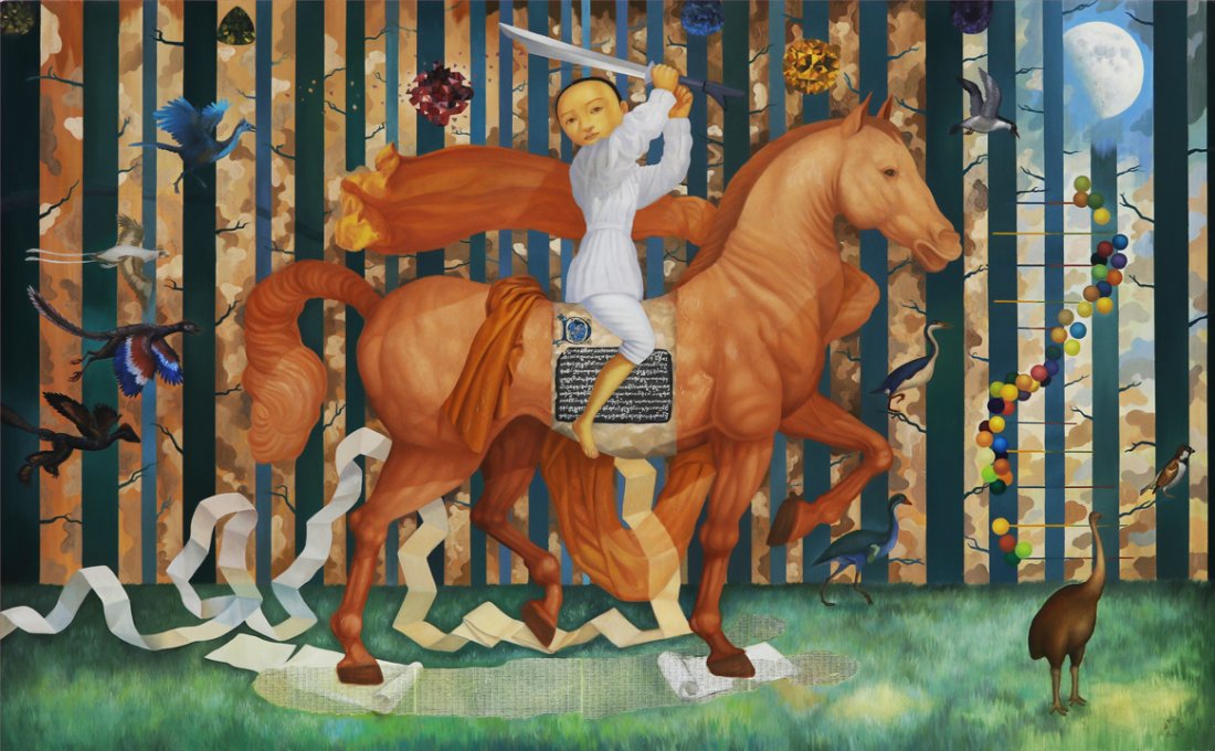 Joy Mallari (b.1966): Decoder signed and dated 2016 (lower right) oil on canvas 48” x 78” (122 cm x 198 cm) Exhibited: Art Fair Philippines 2016, Tin-Aw Art Gallery, The Link, Makati City, Philippines, 17 February - 21