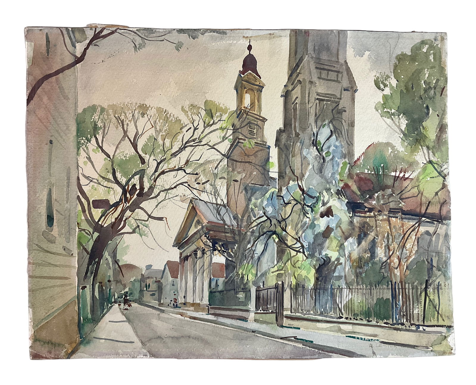 Watercolor On Paper Of Rockport Or Gloucester (?) Street Scene With