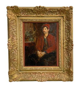 Ella Hergesheimer (1873-1943) Oil on Board Portrait of a Man Wearing Fez: Ella Hergesheimer (1873-1943) Oil on Board Portrait of a Man Wearing Fez. Sight size is approx. 10” by 7”. Framed size is 15” by 13”. Signed lower left. Examined under black