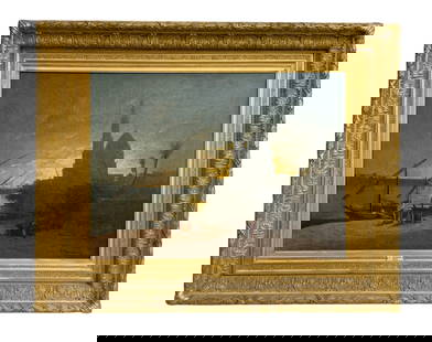 Francois Germain Leopold Tabar (1818-1869) Oil on Canvas Hay Crop on the Nile: Francois Germain Leopold Tabar (1818-1869) Oil on Canvas Hay Crop on the Nile. Sight size is 24” by 32.25”. Frame size is 35” by 43.5”. Signed lower right. Titled on label on