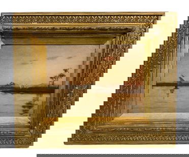 Hamilton Gibbs Wilde (1827-1884) Oil on Board Sunrise on the Nile: Hamilton Gibbs Wilde (1827-1884) Oil on Board Sunrise on the Nile. Sight size is 9” by 12”. Frame size is 16” by 19”. Monogram lower right. Titled on label on rear of