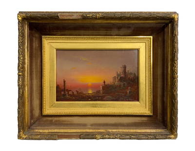 Lemuel M Wiles (1826-1905) Oil on Board The Last Man: Lemuel M Wiles (1826-1905) Oil on Board The Last Man. Sight size is approx. 6.25” by 9.5”. Frame size is approx. 14” by 17”. Signed and dated lower right and signed and titled