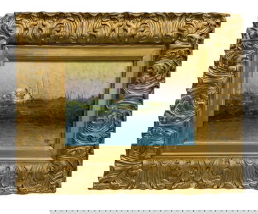 Attributed to Ralph Adams Cram (1863-1942) Oil on Board Mosque Sultan Mehmed.: Attributed to Ralph Adams Cram (1863-1942) Oil on Board Mosque Sultan Mehmed. Sight size is approx. 6” by 9”. Frame size is approx. 11.75” by 14.5”. Signed lower right and