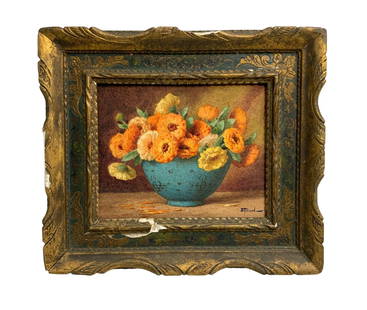 Ernest Filliard (1868-1933) Watercolor of Flowers in Bowl: Ernest Filliard (1868-1933) Watercolor of Flowers in Bowl. Sight size is approx. 5.5” by 6.75”. Frame size is 8.25” by 9.5”. Signed lower right. The painting itself is in very