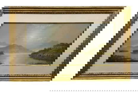 George Douglas Brewerton (1820-1901) Pastel on Paper The Sunset of a Summer Day Island Lake: George Douglas Brewerton (1820-1901) Pastel on Paper The Sunset of a Summer Day Island Lake. Sight size is approx. 13” by 28”. Frame size is 24” by 38.5”. Signed lower right.