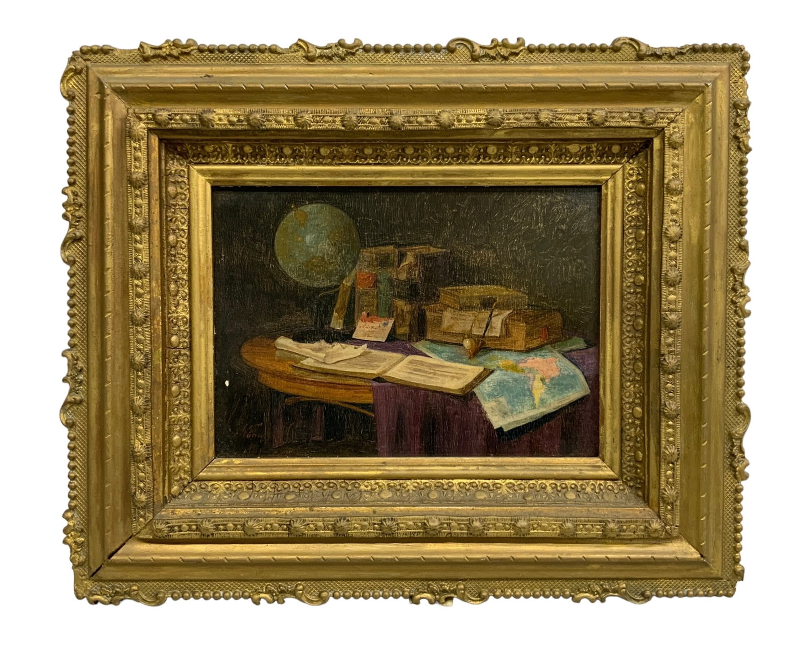 Sandor Nandory (Hungarian, 20th C.) Oil on Panel of Geographer’s Table (1 of 5)