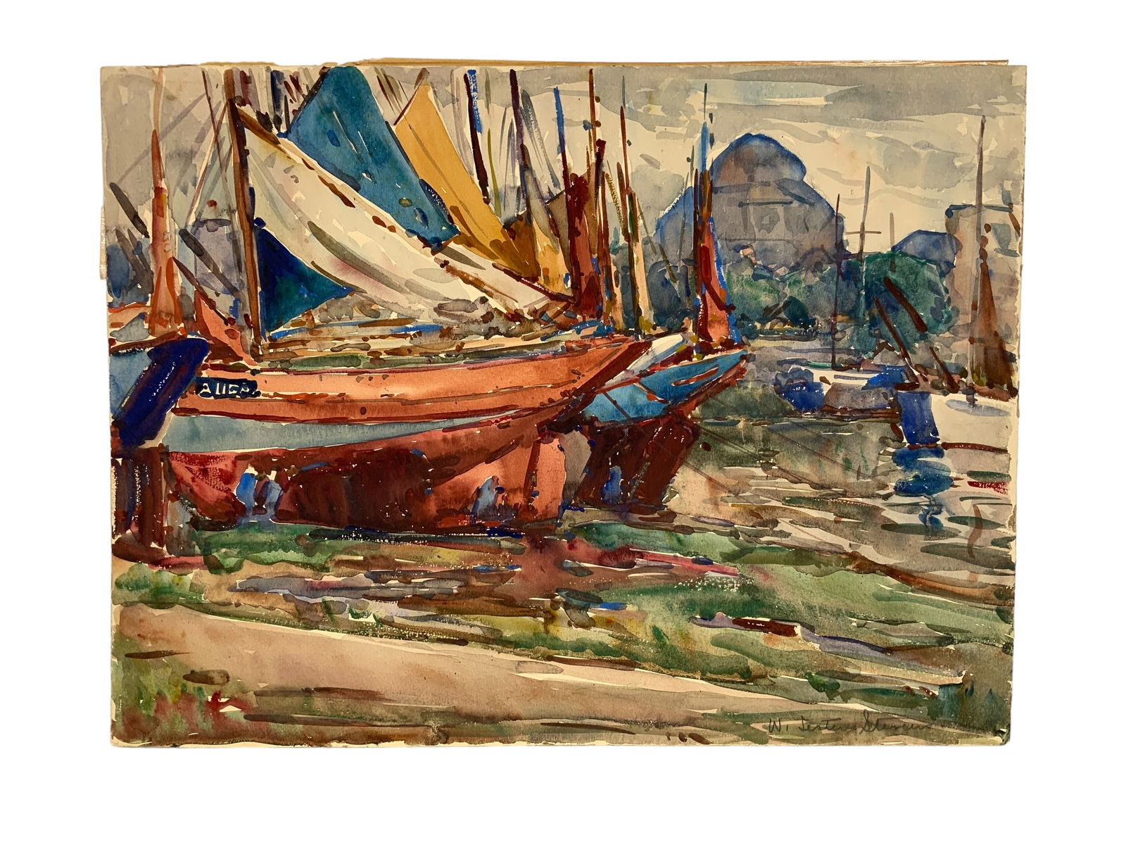 William Lester Stevens (1888-1969) Watercolor on Paper of Ships at Dock: William Lester Stevens (1888-1969) Watercolor on Paper of Ships at Dock. Unframed. It is approx. 15” by 20”. Signed lower right. In very good condition. All shipping and packing costs will