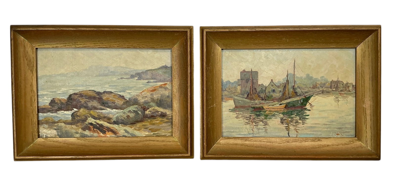 Arthur E Ward (Born 1863) Two Oil on Board Fishing Boats at Rockport Mass and Foggy Morning (1 of 8)