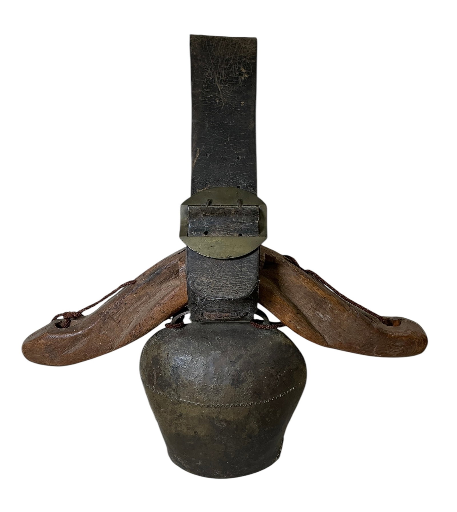 Large Size Bronze or Brass Cow Bell with Wooden Hame and Leather Strap (1 of 6)