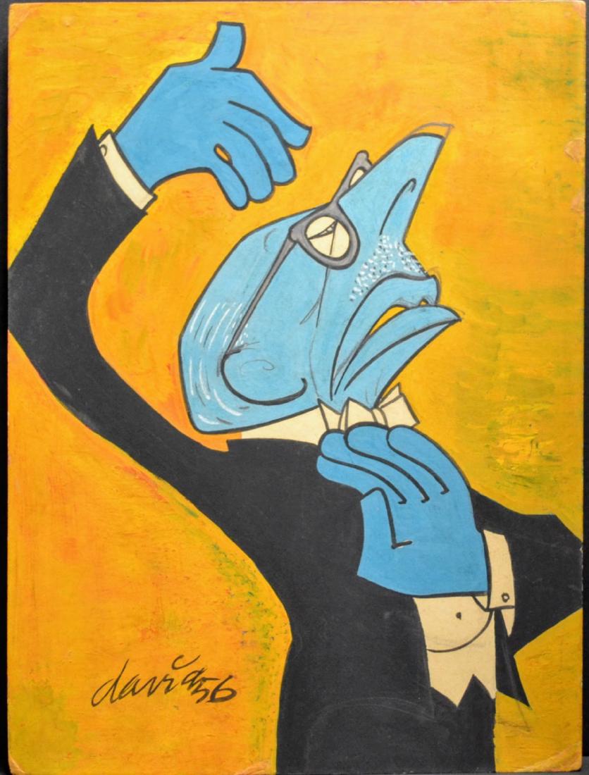 Juan David (b. 1911 - 1981), Cuban Art: Title "Igor Stravinski", Mixed technique on cardboard, 1956, measures 15" x 20"