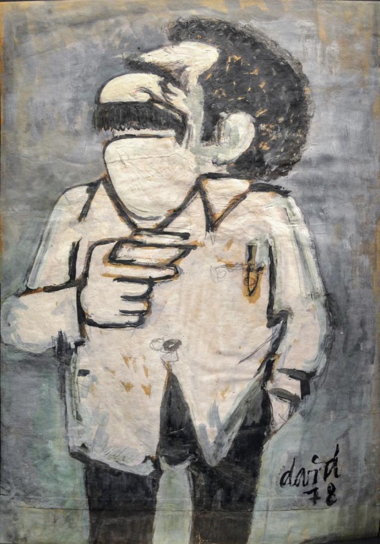 Juan David (b. 1911 - 1981), Cuban Art: Title "Gabriel Garcia Marquez", Mixed technique on cardboard, 1978, measures 25" x 17.5"