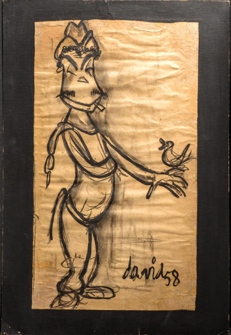 Juan David (b. 1911 - 1981), Cuban Art: Title "Mario Moreno (Cantinflas)", Ink on cardboard, 1958, measures 29" x 19.5"