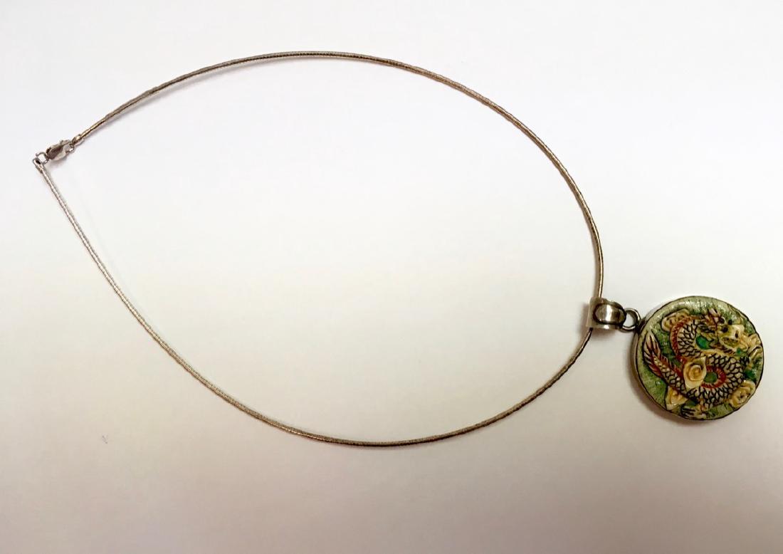 Sterling Silver Chinese  carved dragon pendant with (1 of 5)