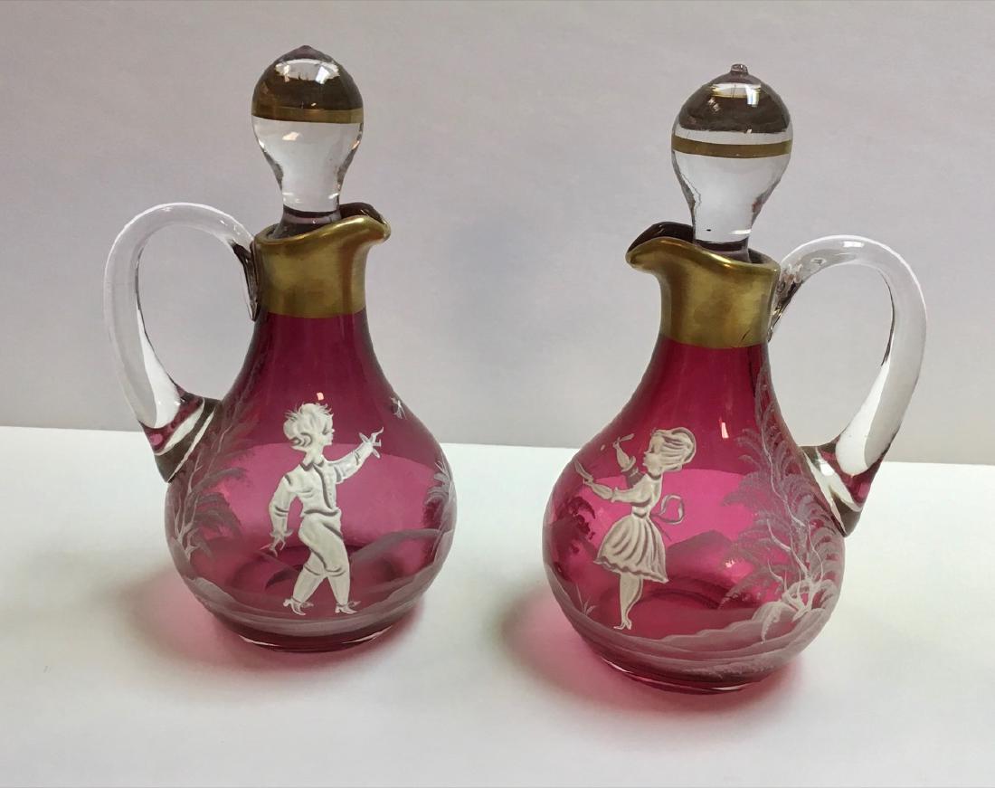 Antique Mary Gregory; Pair of Cranberry Glass oil and (1 of 3)