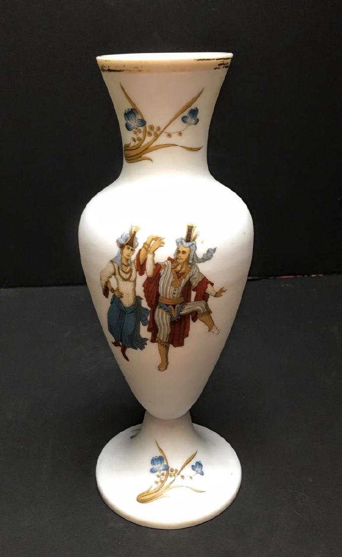 French Antique Opaline Glass Vase 19th hand painted: French Antique Opaline Glass Vase 19th hand painted ,Beautifully decorated, measures 10,5" inches tall.