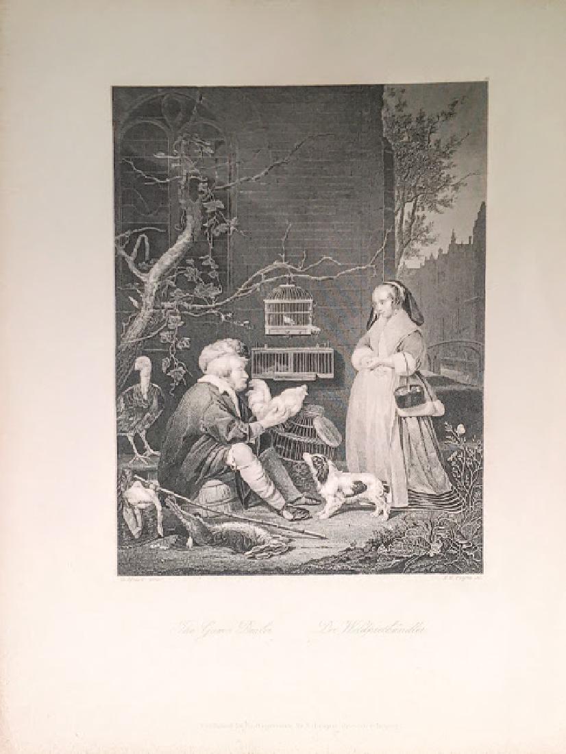 19th Century Engraving, The Game Dealer.: Antique Steel Engraving Game Dealer Gabriel Metsu Engraver A H Payne 1800, measures 11" x 8"