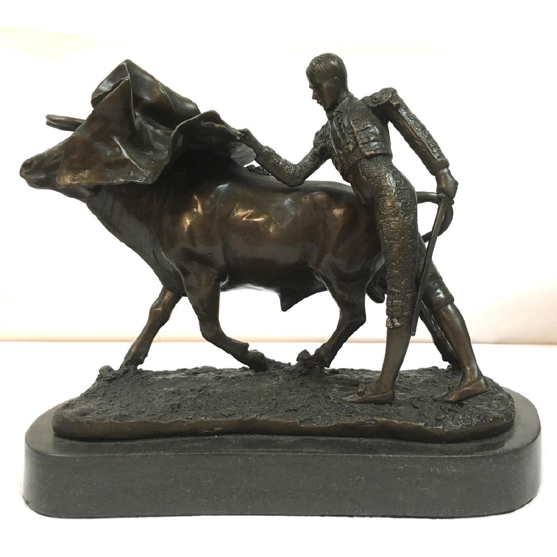 Vtg Matador With Bull Bronze Statue,  signed (1 of 8)