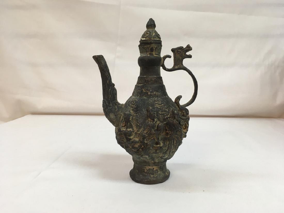 Antique Chinese bronze teapot, marked on bottom (1 of 8)