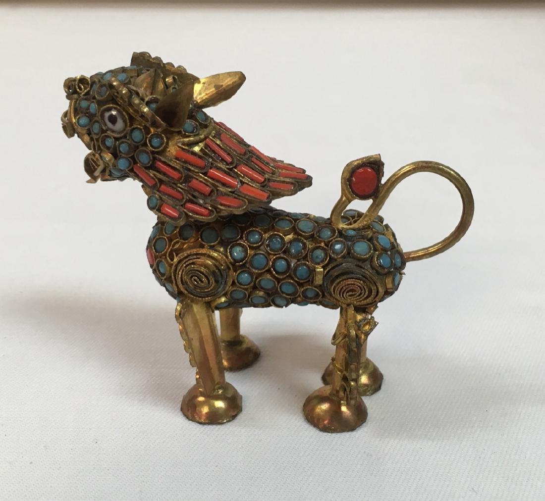 Old Chinese Tibetan Inlaid Coral Turquoise Foo Dog (1 of 9)